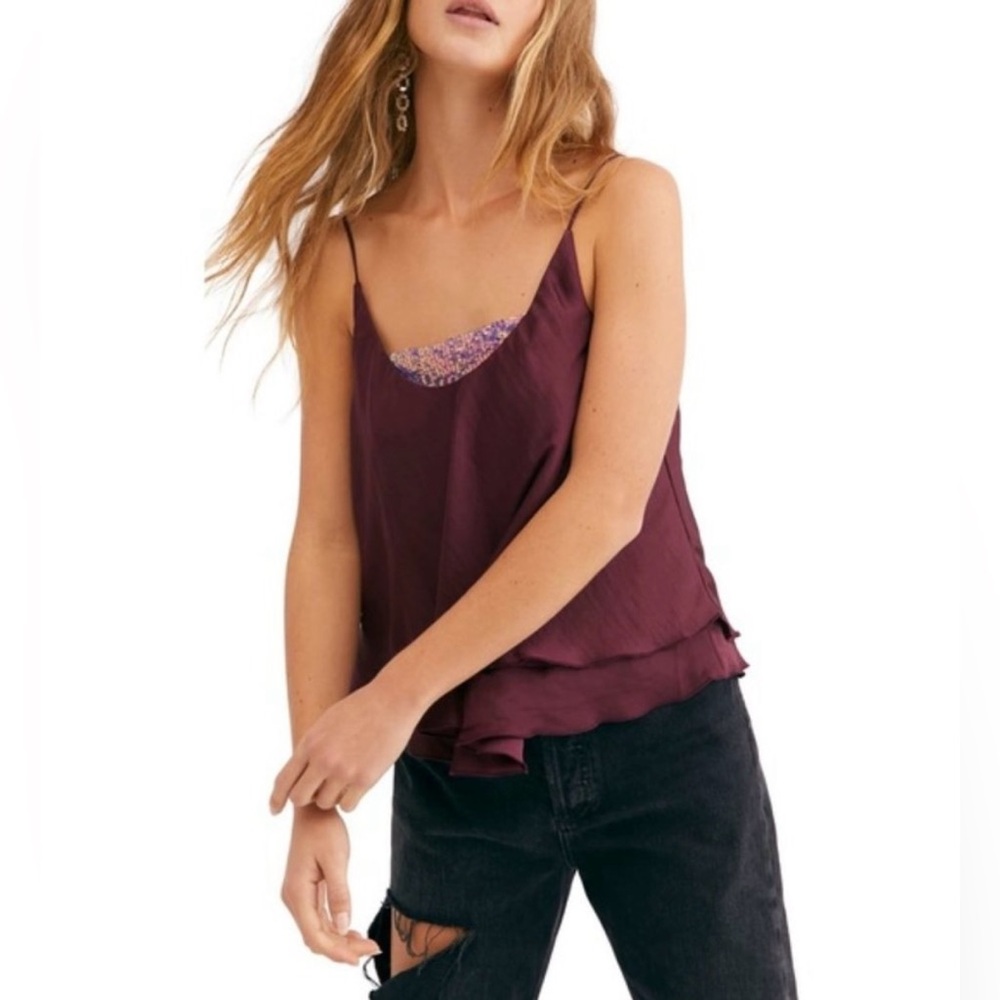 Free People Turn It On Satin Sequined Cami Size S NWT